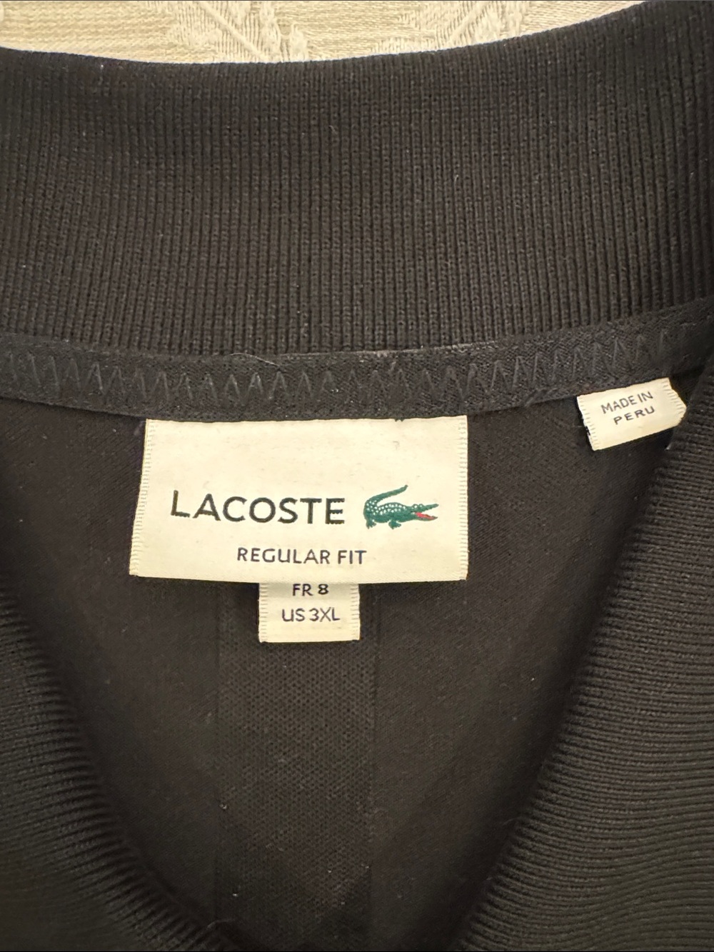 Lacoste Black Regular Fit Polo with Green Crocodile Logo
